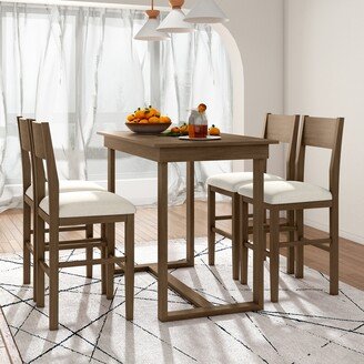 EYIW 5-Piece Farmhouse Counter Height Dining Set, Wood Dining Table, 4 Dining Chairs with Padded Seat for Small Places