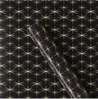 25 sq ft Metallic Starburst Christmas Gift Wrap Black/Gold - Wondershop™