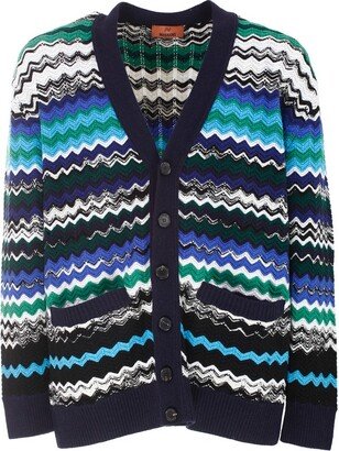 Zig-Zag Knitted Button-Up Cardigan