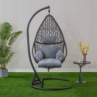RASOO PE Rattan Swing Chair with Stand and Leg Rest for Outdoor Use-AD