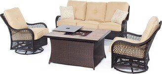 Orleans Tan Wood Outdoor 4-piece Woven Lounge Set with Fire Pit Table