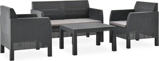 4 Piece Patio Lounge Set with Cushions PP Rattan Anthracite