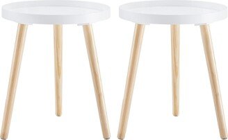 Global Pronex Round Side Table Set of 2, White Tray Nightstand Coffee End Table for Living Room, Bedroom, Small Spaces,