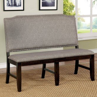 Fic Farmhouse Walnut Fabric Padded Nailhead Dining Bench