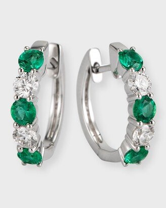 David Kord 18K White Gold Earrings with 3.3mm Alternating Diamonds and Emeralds