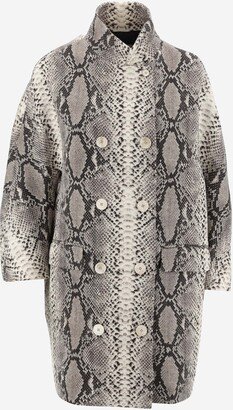 Double-breasted Wool Coat With Python Print-AA