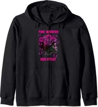 Breast Cancer Awareness Design and Gifts Breast Cancer Awareness Hair Stylist Pink Warrior Zip Hoodie