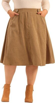 Agnes Orinda Agne Orinda Women' Plu Size Caual Knee A- Line Faux Suede Skirt Khaki 4X