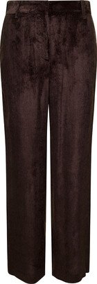 Black Straight Pants With Concealed Fastening In Corduroy Woman