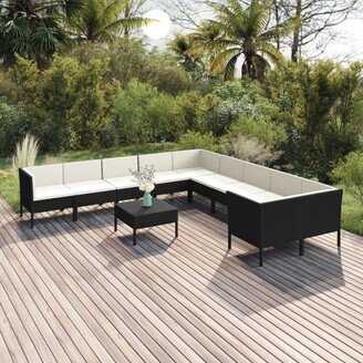 11 Piece Patio Lounge Set with Cushions Poly Rattan Black - 22.4 x 27.2 x 27.2