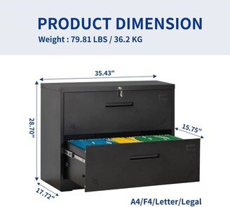 TOSWIN 2 Drawer Lateral Filing Cabinet For Legal/Letter A4 Size, Large Deep Drawers Locked By Keys