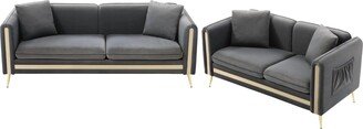 Calnod Mid-Century Emboss Velvet Upholstered Sofa Couch Set, 3-Seat Sofa & Loveseat with Removable Cushions, 4 Pillows & Metal Legs