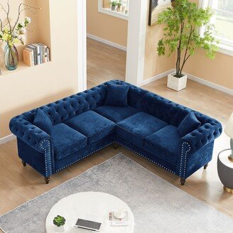 GREATPLANINC Classic 80 inch Chesterfield Sectional Sofa Deep Button Tufted Velvet Fabric Sofa Couch with Pillows & Removable Seat Cushions