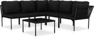 6 Piece Patio Lounge Set with Cushions Black PVC