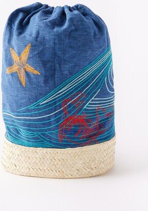 Crab Surfing Embroidered Cotton-canvas Backpack