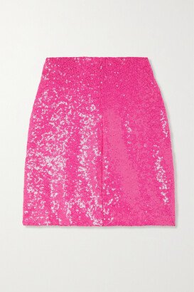 Sequined Stretch-jersey Mini Skirt - Pink