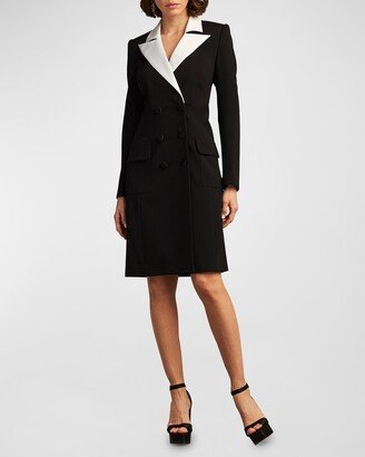 Peak-Lapel Crepe Satin Coat Dress