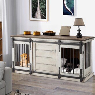 EROMMY Solid wood Dog Crate Furniture, Dog kennel TV cabinet, Stylish Dog House Indoor, Wooden Dog Cage