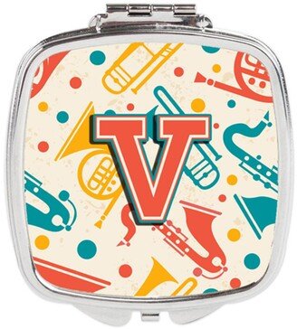 CJ2001-VSCM Letter V Retro Teal Orange Musical Instruments Initial Compact Mirror