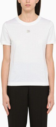 White T-shirt with rhinestone logo