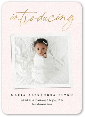 Birth Announcements: Introducing Memories Birth Announcement, Pink, 5X7, Matte, Signature Smooth Cardstock, Rounded