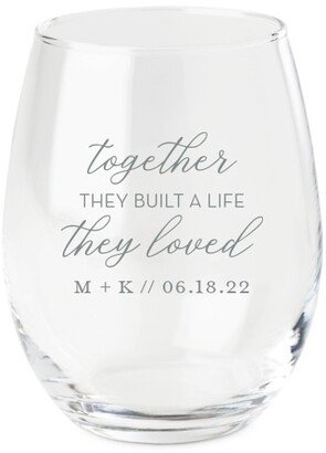 Stemless Wine Glasses: They Built A Life Wine Glass, Etched Wine, White