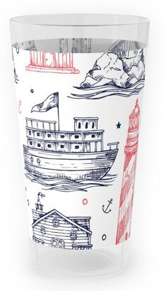 Outdoor Pint Glasses: Sea Stories - Navy And Pink Outdoor Pint Glass, Blue