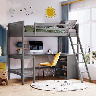 RASOO Wood Twin Loft Bed with Desk and Shelves