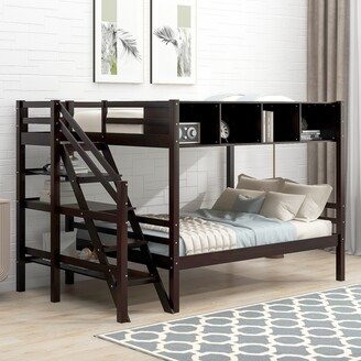 IGEMAN Twin Over Full Bunk Bed with Staircase and Built-in Storage Cabinets