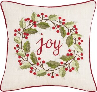 Joy Wreath Embroidered Throw Pillow