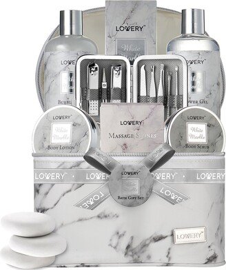 Lovery Premium 25Pc Massage Kit, White Marble Beauty And Self Care Spa Set With Stones