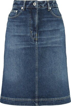 Logo Patch Midi Denim Skirt