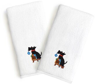 Linum Home Textiles Embroidered Luxury Hand Towels - Christmas Dog Set of 2