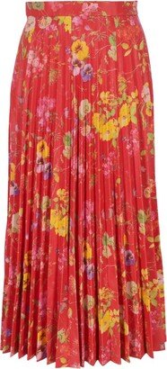 Floral Printed Pleated Midi Skirt-AA