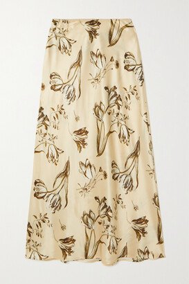 Layla Printed Silk-charmeuse Midi Skirt - Neutrals