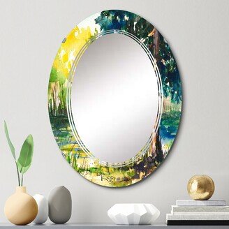 Designart 'Landscape With Blue Tree By The Waterside' Printed Country Wall Mirror