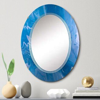 Designart 'Marbled Blue Abstract With Golden Sequins' Printed Modern Wall Mirror