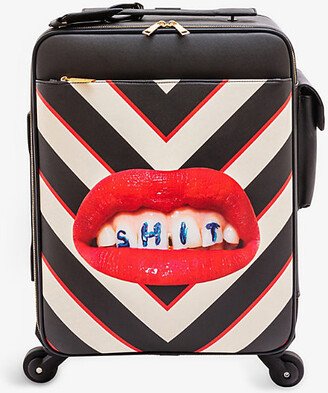 Black/White/Red Wears Toiletpaper Lipstick-print Striped Faux-leather Suitcase