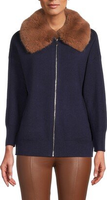 Saks Fifth Avenue Made in Italy Saks Fifth Avenue Women's Faux Fur Collar Cardigan