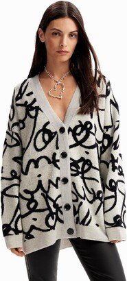 Women's Oversize Messages Cardigan White