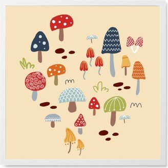 Photo Tiles: Mushrooms - Multi On Orange Photo Tile, White, Framed, 8X8, Orange