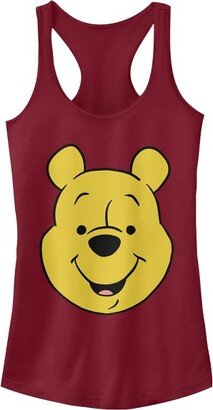 Junior Women Bear Big Face Racerback Tank Top - Scarlet - X Large