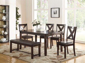 HOMEBAY Dining Room Furniture Casual Modern 6pc Set Dining Table 4x Side Chairs and A Bench Rubberwood and Birch veneers