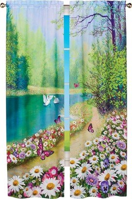 Collections Etc Spring Floral Scene Window Curtain Panels - Set of 2