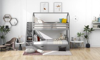 Multifunctional Twin over Twin House Bunk Bed with Staircase and Storage Space-AA