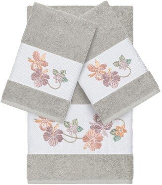 Light Grey Caroline 3-Piece Embellished Towel Set