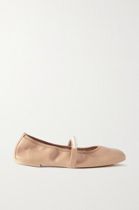 Goldie Faux Pearl-embellished Leather Ballet Flats - Neutrals