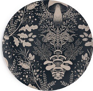 Salad Plates: Mushroom Forest Damask - Dark Salad Plate, Black