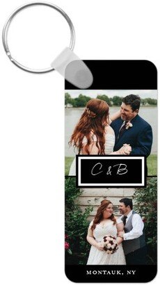 Key Chains: Couple Monogram Key Ring, Rect, Black