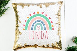 Personalized Rainbow Sequin Pillow, Gift For Girl, Custom Gifts Girls Bedroom Decor-AA